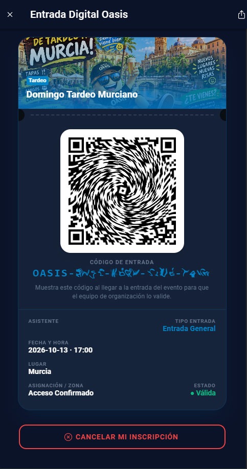 Entrada Digital QR en la aplicación de Eventos de Comunidad Grupo Oasis